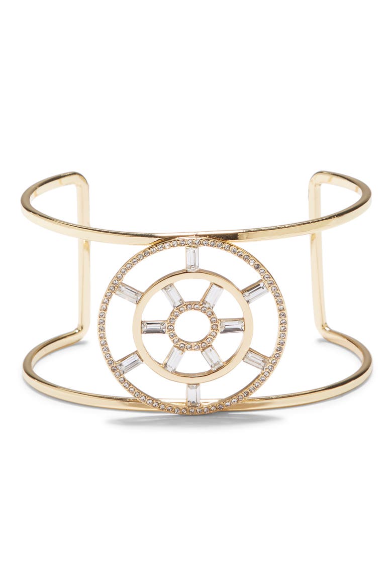 Large T Circle Crystal Cuff, Main, color, GOLD/CRYSTAL