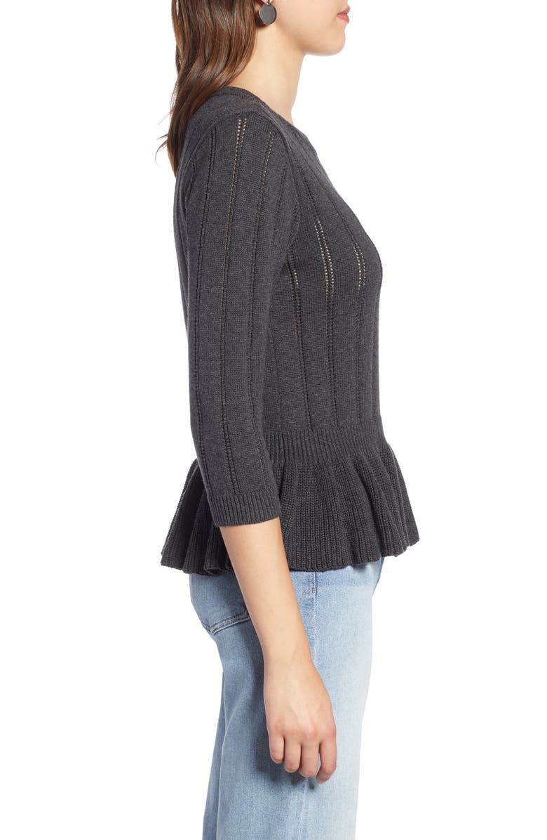 Halogen<sup>®</sup> Cotton Pointelle Peplum Sweater, Alternate, color, 