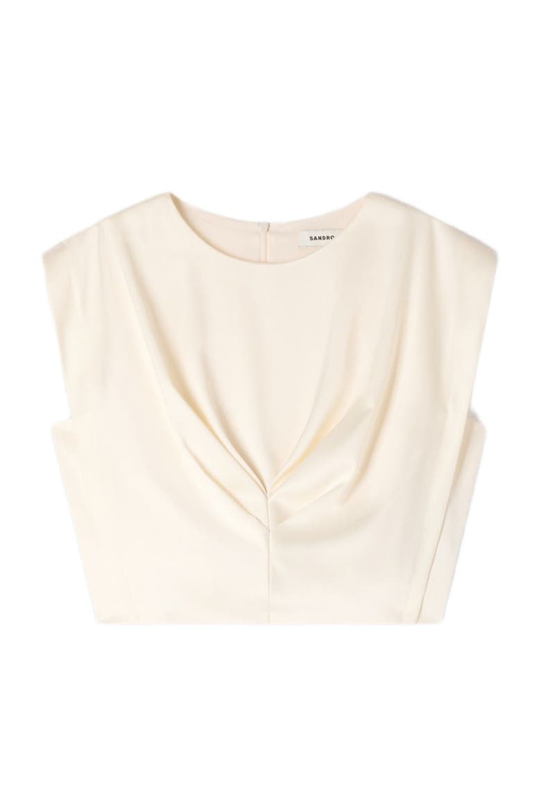 Pleated satin crop top, Alternate, color, Ecru