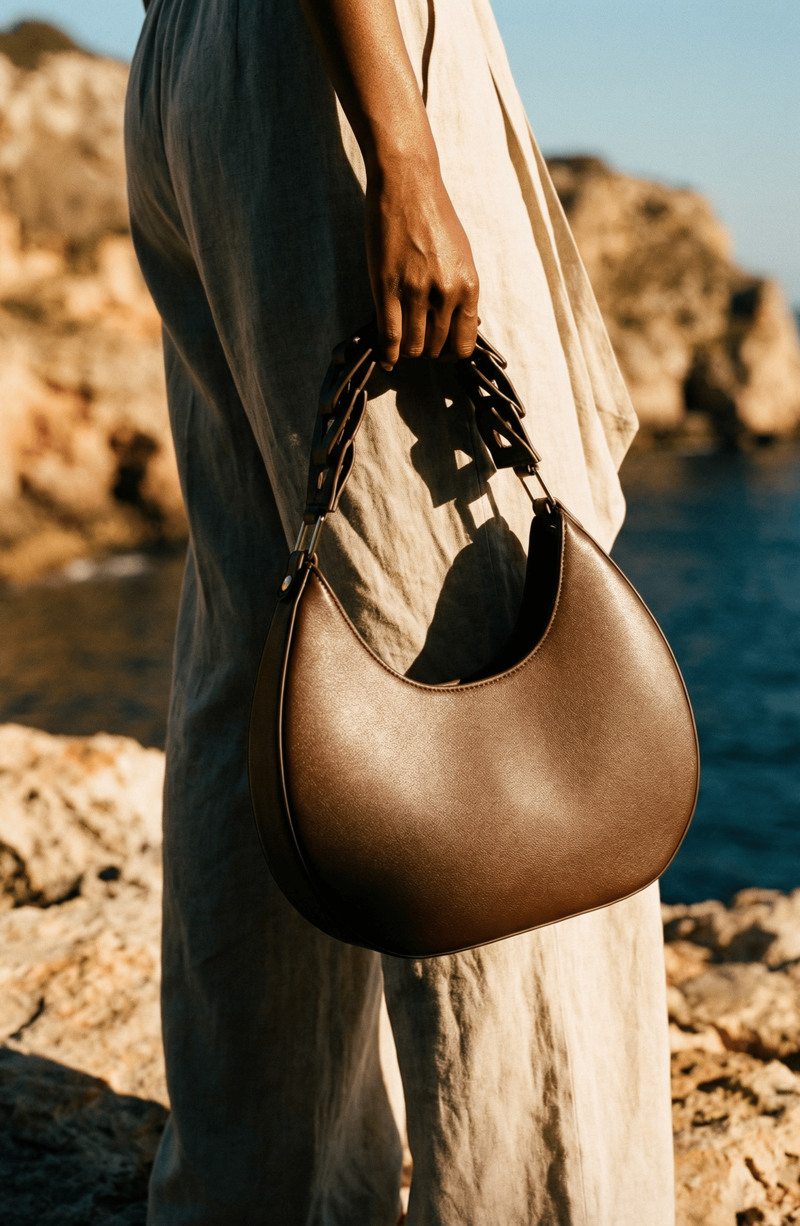 D Letter Shoulder Bag in Smooth Leather, Alternate, color, Brown