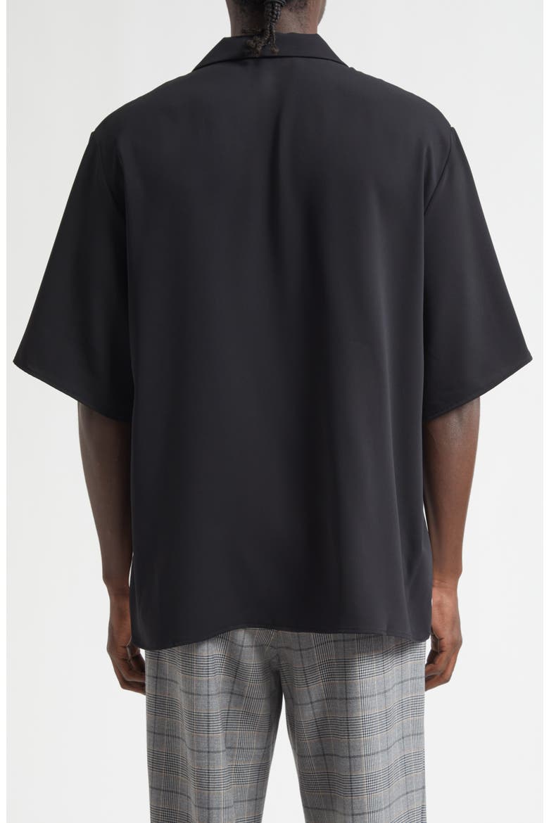 Colorblock Floral Embroidered Camp Shirt, Alternate, color, BLACK
