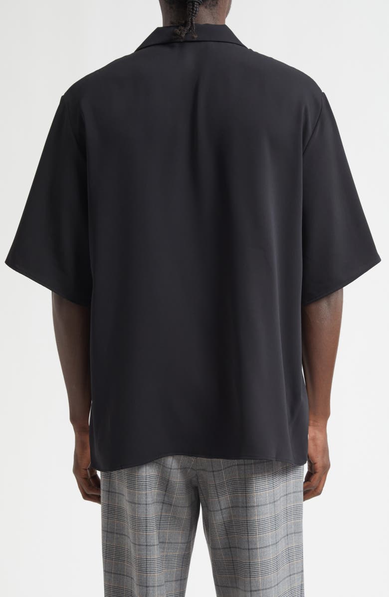 AMIRI Colorblock Floral Embroidered Camp Shirt, Alternate, color, Black