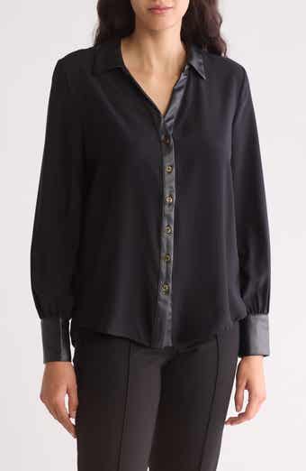 Ellen Tracy Faux Leather Trim Boyfriend Shirt