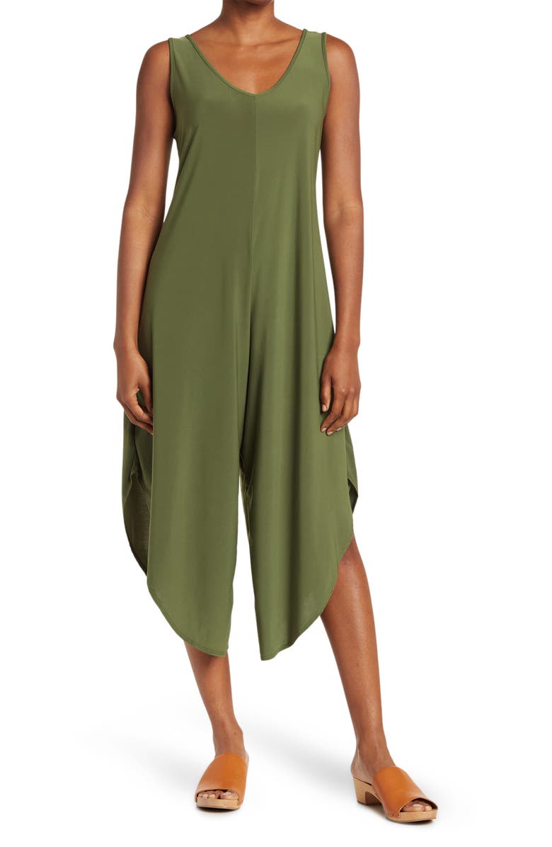 TASH AND SOPHIE V-Neck Sleeveless Wide Leg Jumpsuit, Main, color, Olive