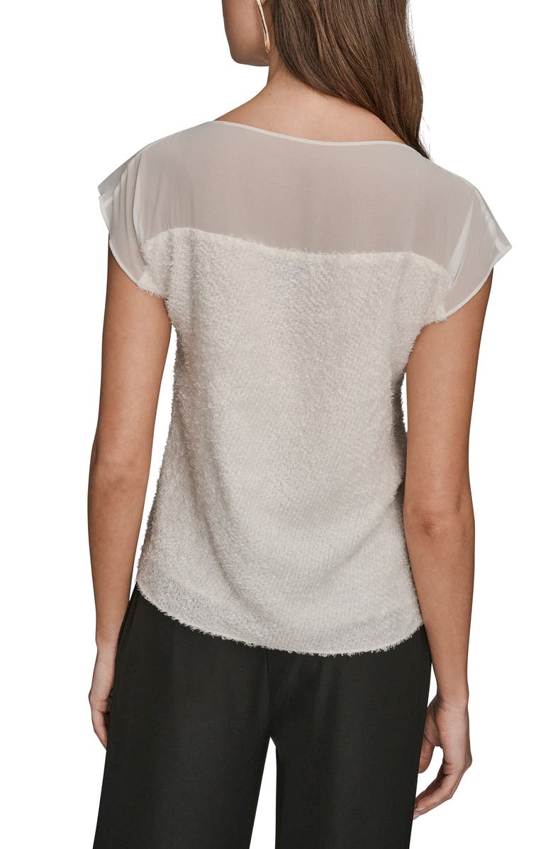 Donna Karan New York Chiffon & Bouclé Top, Alternate, color, Cream