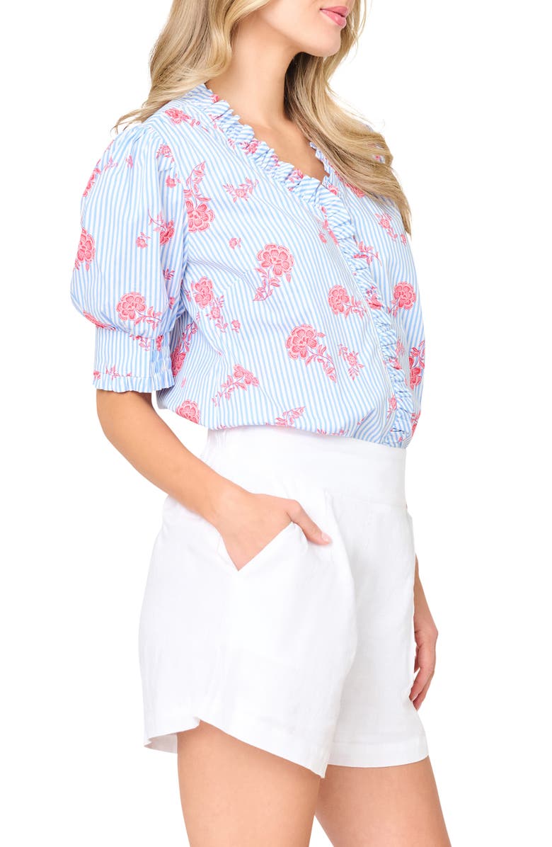 GIBSONLOOK Iris Stripe Floral Stretch Cotton Poplin Top, Alternate, color, Nautical Rose Stripe