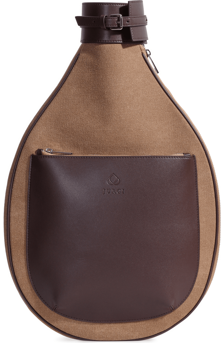 JURGI Tennis Racket Backpack in Canvas and Leather, Main, color, Brown