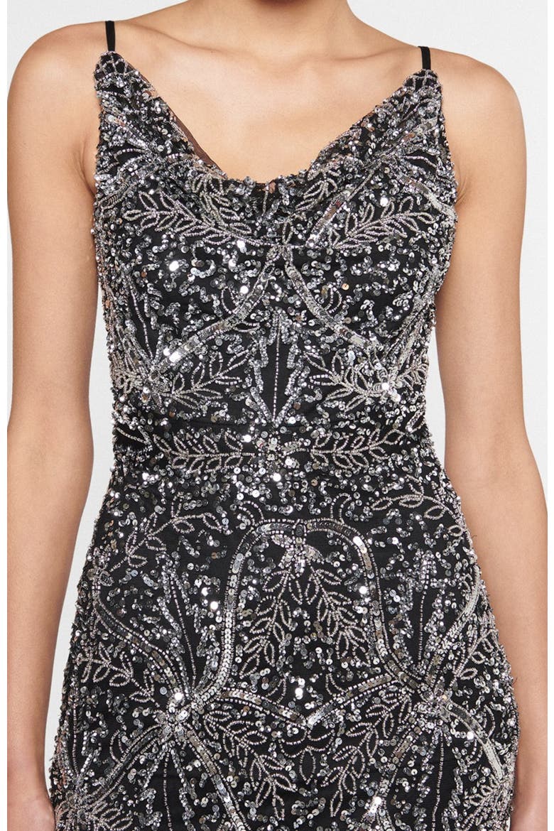 Occasion Embellished Sequin Beaded Cowl Neck Evening Dress, Alternate, color, BLACK