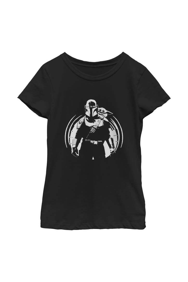 Girls Star Wars The Mandalorian and Grogu Black and White Sketch T Shirt, Main, color, Black