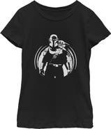 Star Wars: The Mandalorian and Grogu Girls Star Wars The Mandalorian and Grogu Black and White Sketch T Shirt