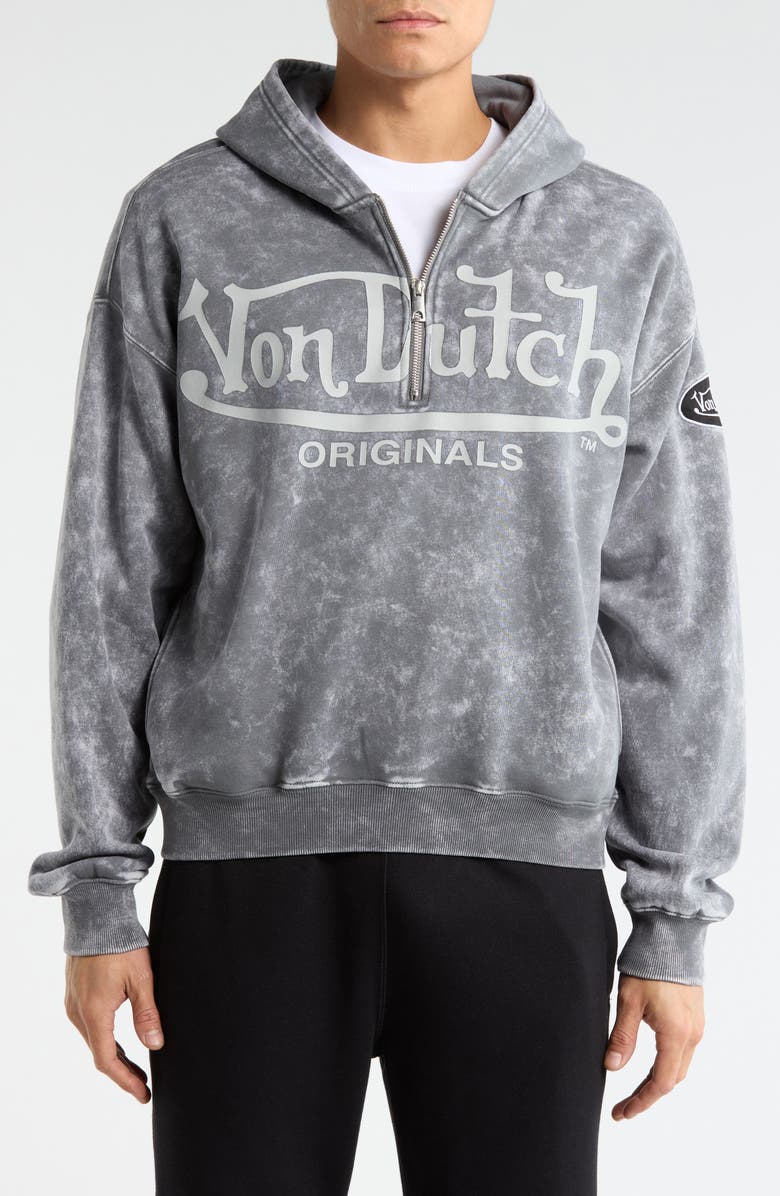 Von Dutch Oversize Crop Quarter Zip Fleece Hoodie, Main, color, Dark Grey Mineral Wash