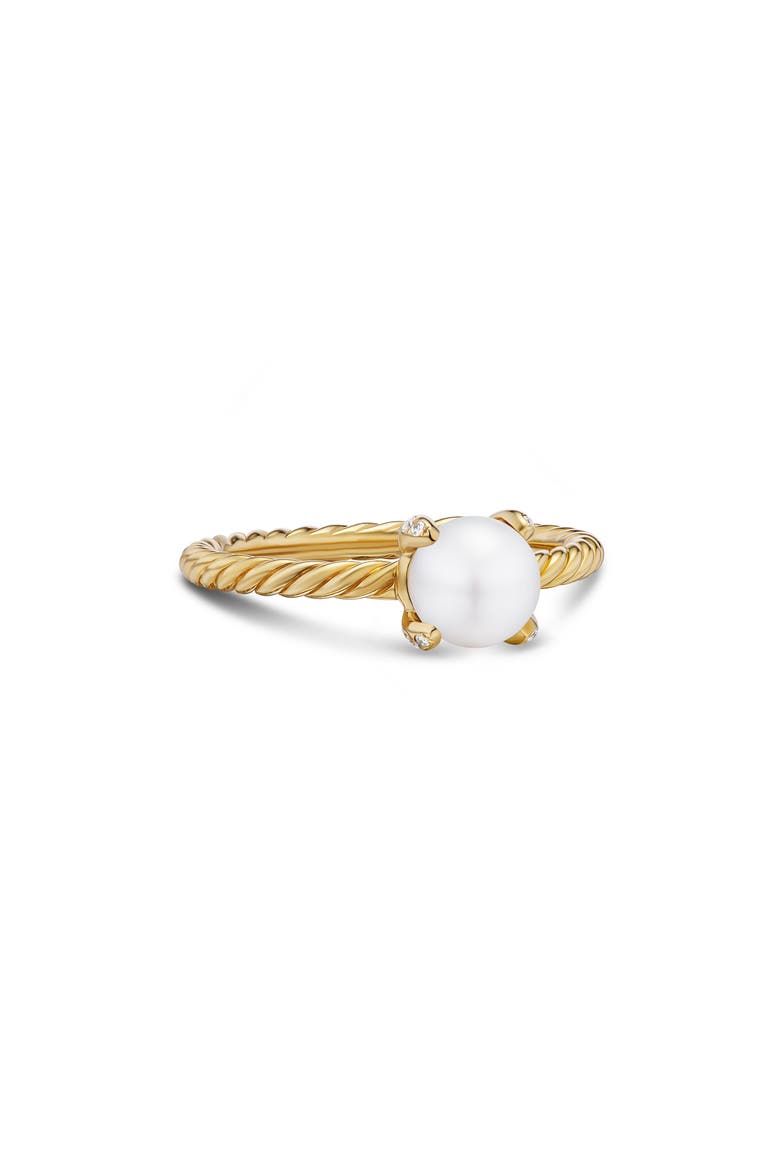 Freshwater Pearl Classics Ring in 18K Yellow Gold with Diamonds, 2mm, Alternate, color, GOLD