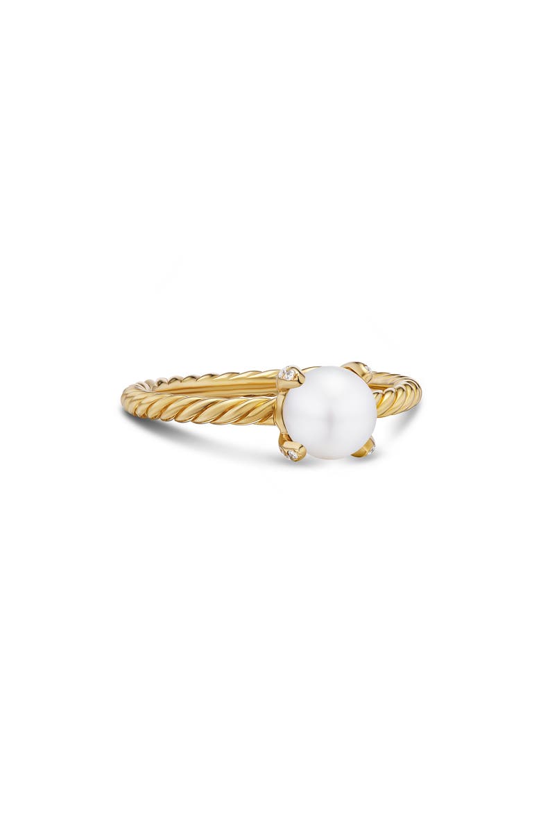 David Yurman Freshwater Pearl Classics Ring in 18K Yellow Gold with Diamonds, 2mm, Alternate, color, Gold
