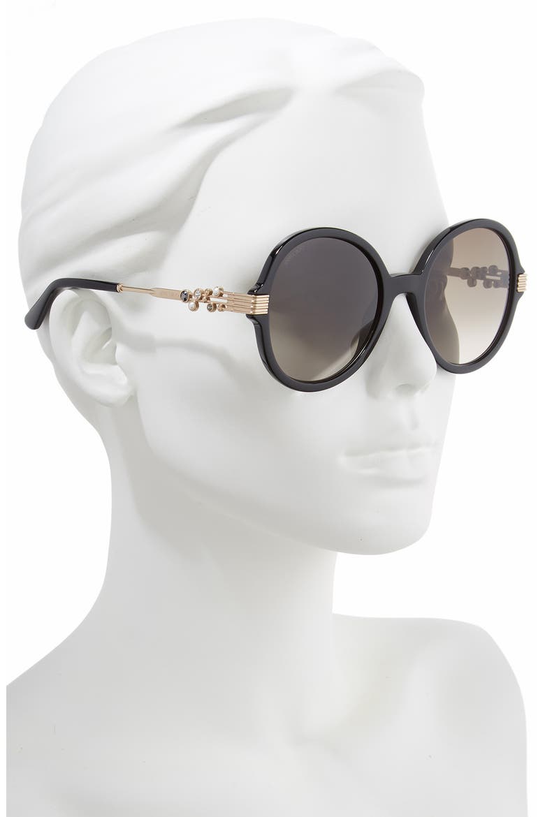 Adria 55mm Round Sunglasses, Alternate, color, BLACK