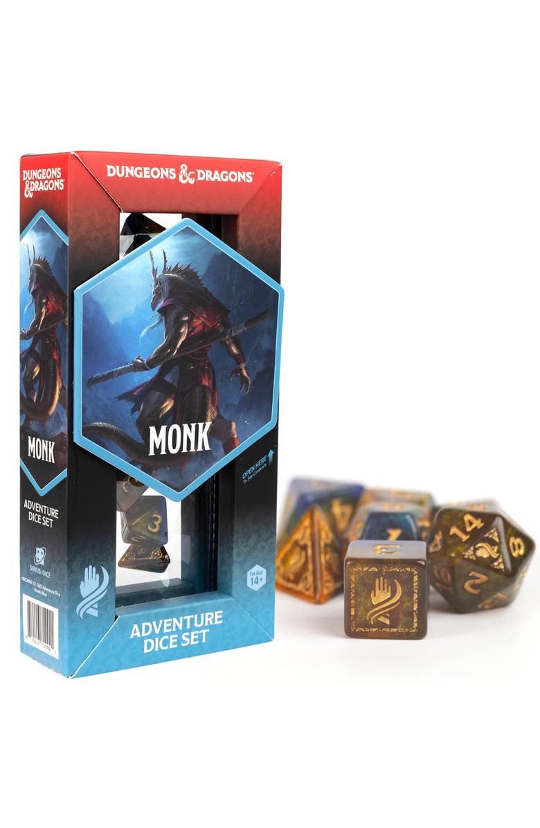 Dungeons & Dragons D&D Adventure Dice Monk Blue & Gold, 12Pc Rpg Set, Main, color, Multicolored