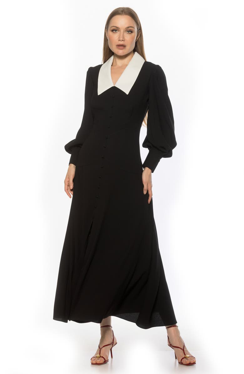 Alexia Admor Kate Collared Long Sleeve Maxi Dress, Alternate, color, Black/ Ivory