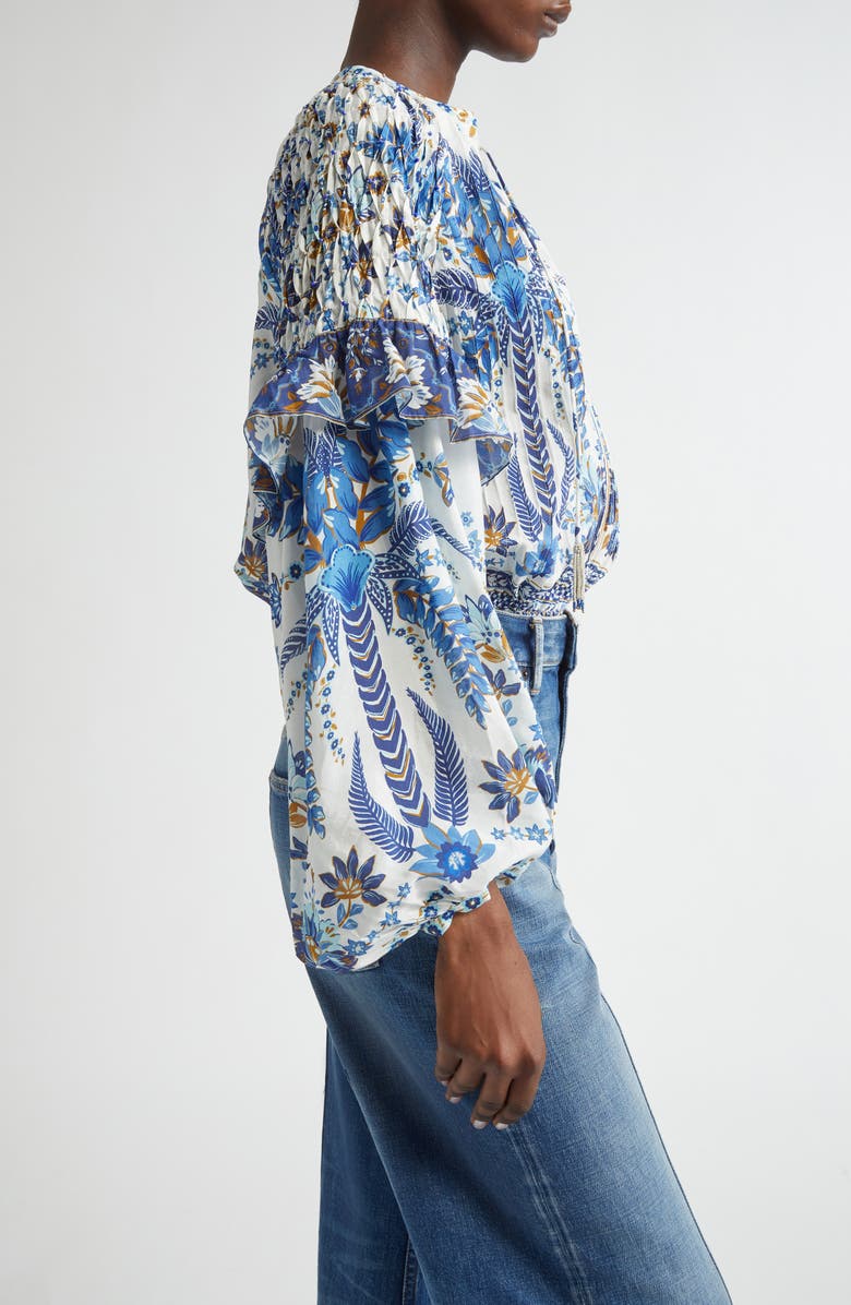 FARM Rio Ana Tapestry Cotton Blend Ruffle Top, Alternate, color, 