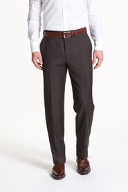 Canali Flat Front Solid Wool Trousers