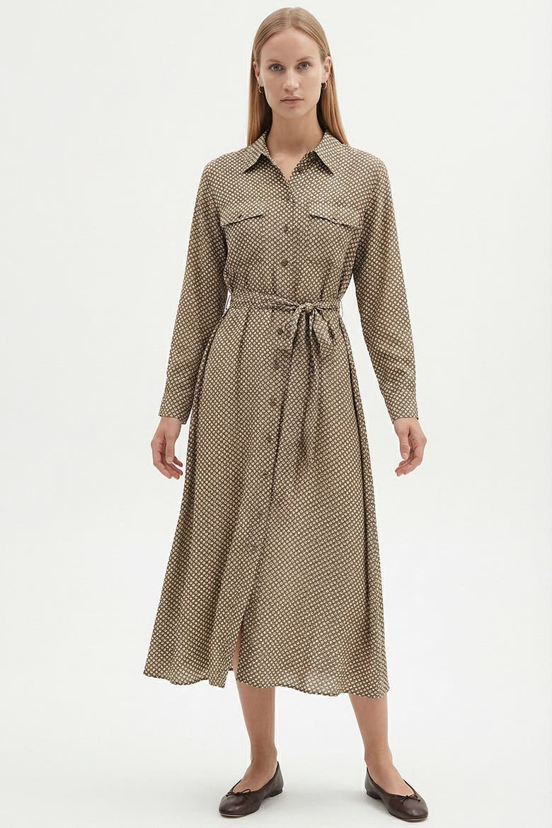 Clio Midi Shirt Dress, Main, color, Brown Patterned