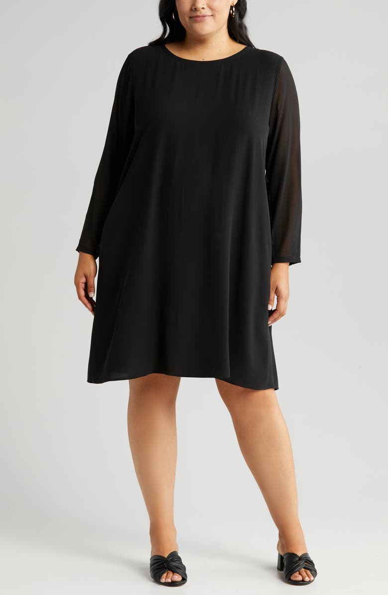 Eileen Fisher Sheer Long Sleeve Silk Georgette Dress, Alternate, color, 