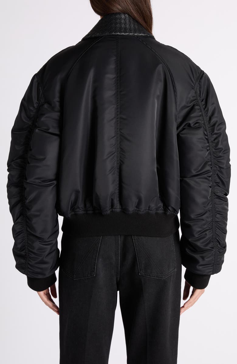 Bottega Veneta Intrecciato Collar Water Repellent Padded Nylon Bomber Jacket, Alternate, color, Double Black