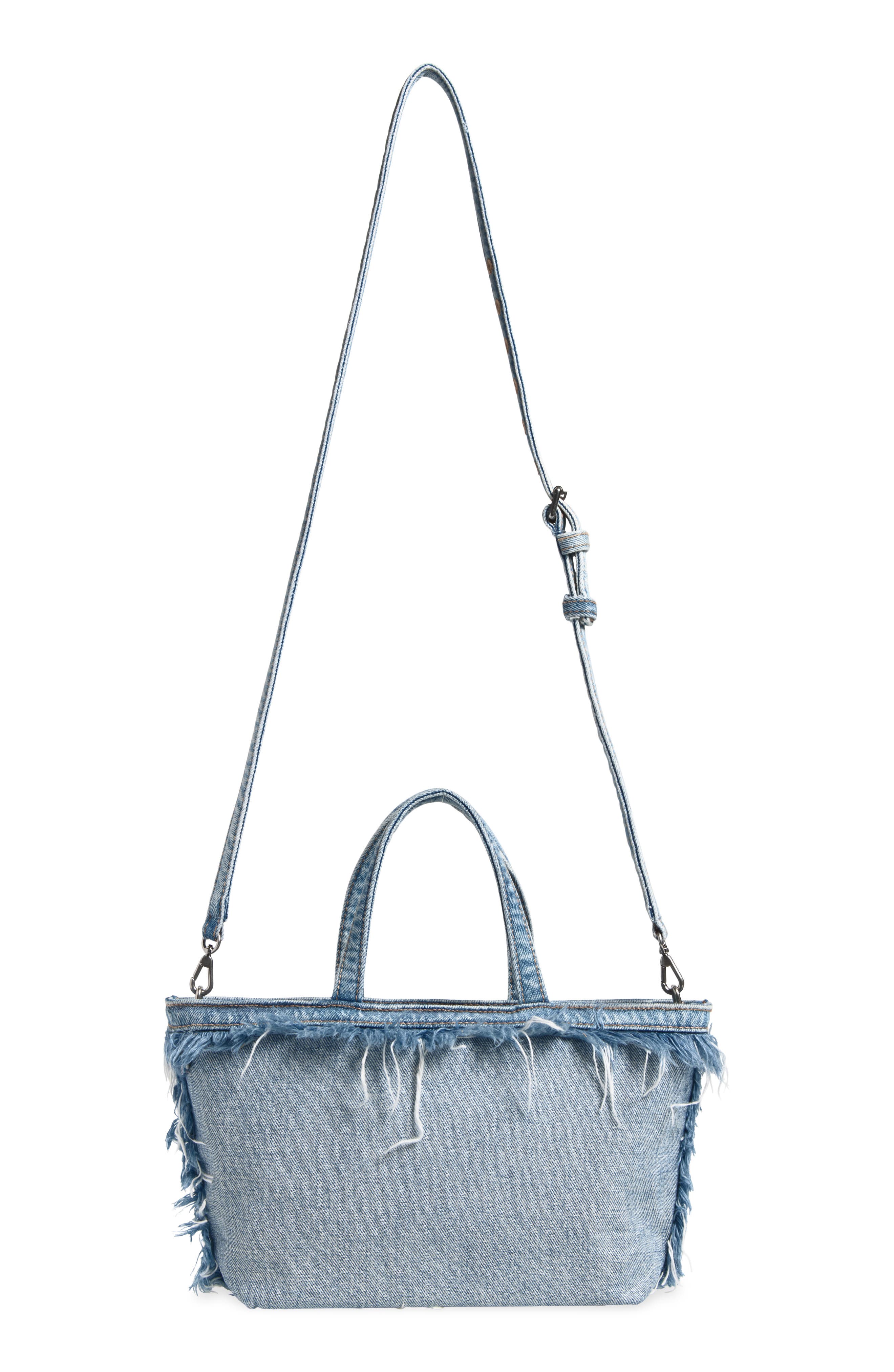 Small Punch Frayed Denim Tote, Alternate, color, BLEACH BLUE