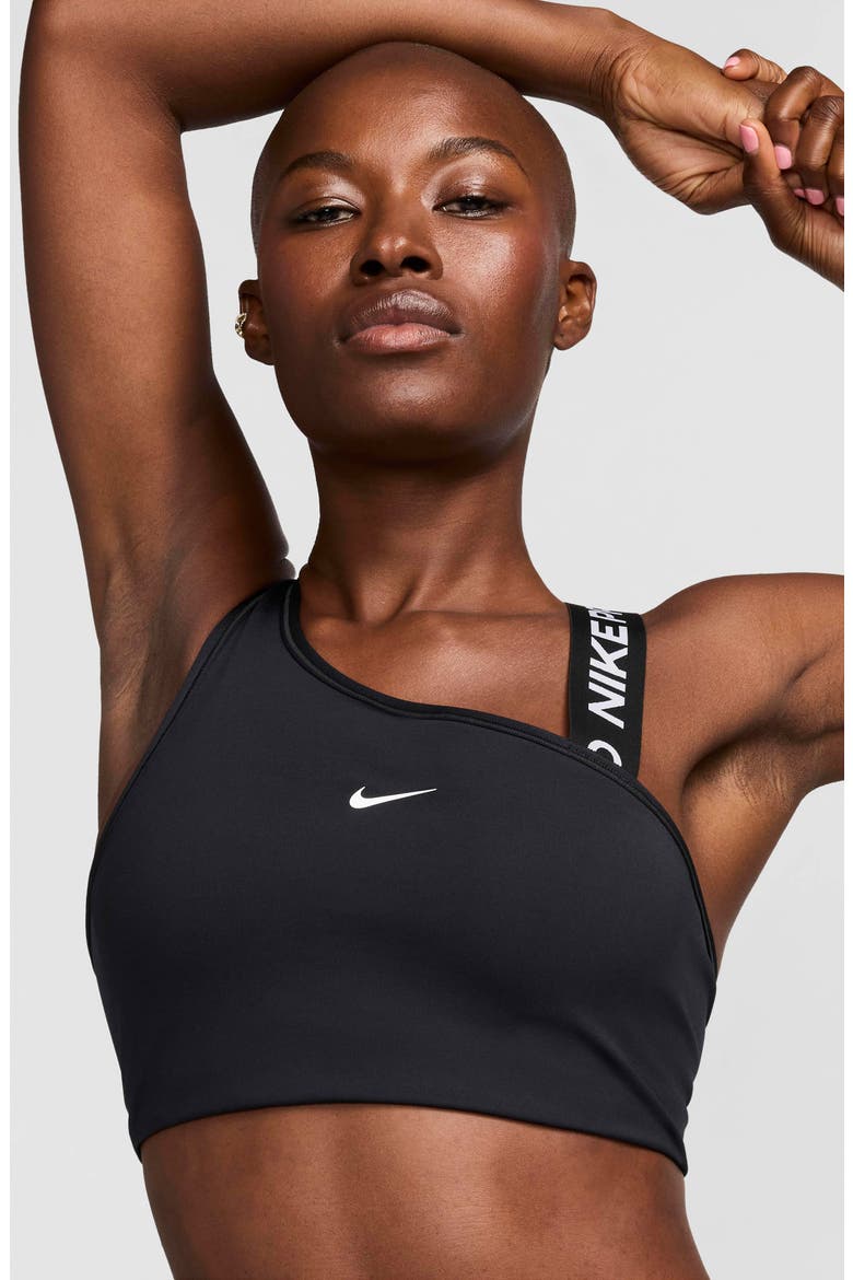 Pro Swoosh Asymmetric Sports Bra, Alternate, color, BLACK/ WHITE
