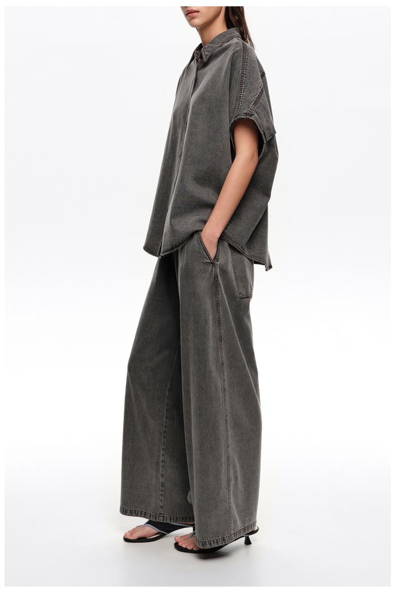 Black washed denim cape shirt, Alternate, color, WASHED DENIM BLACK