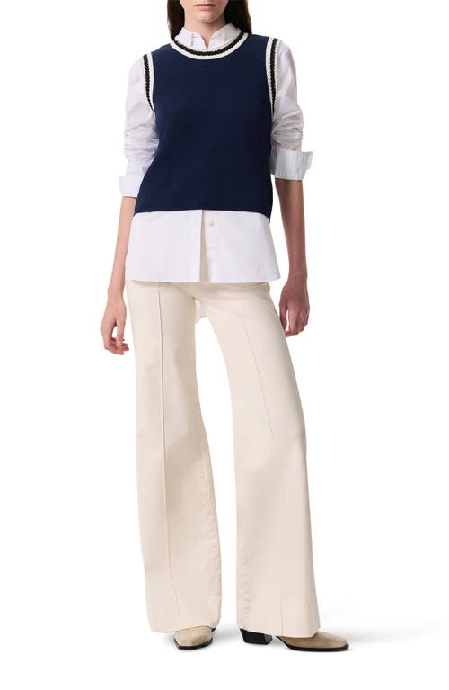 Rag & Bone Blue Meghan Striped Crochet-trim Sweater Vest In Navy