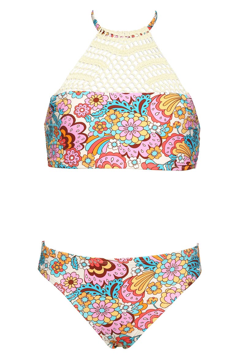 Kids' Beach Crochet Two-Piece Swimsuit, Main, color, MULTI