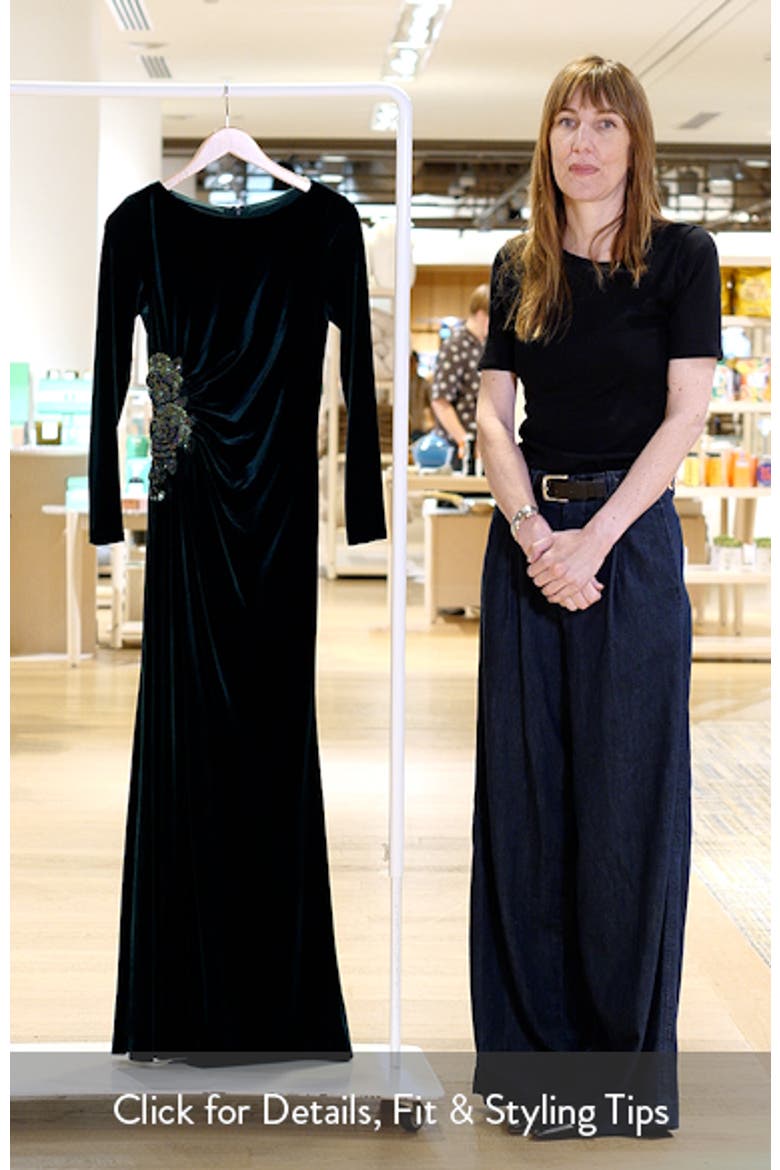 Side Ruched Long Sleeve Velvet Gown video