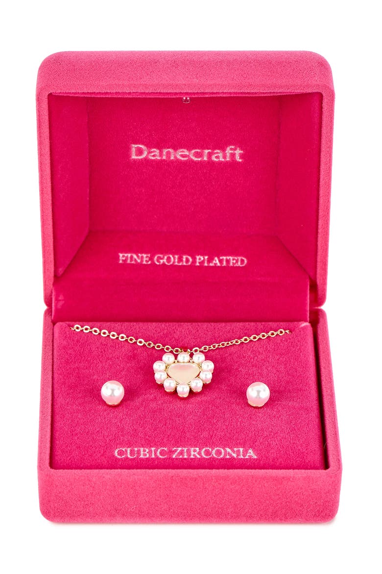 Faux Pearl Heart Pendant Necklace & Stud Earrings Set, Main, color, METALLIC GOLD