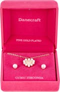 Danecraft Faux Pearl Heart Pendant Necklace & Stud Earrings Set