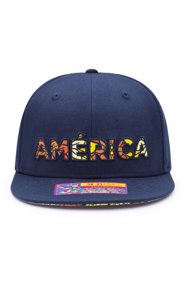 FAN INK Men's Navy Club America Dia De Los Muertos Floral Snapback Hat, Alternate, color, 