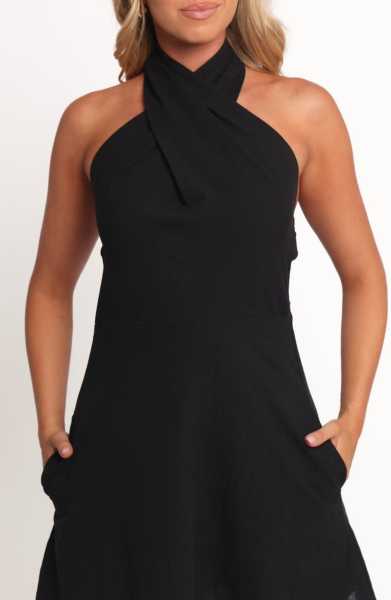 Petal & Pup Betsy Cotton Halter Minidress, Alternate, color, Black