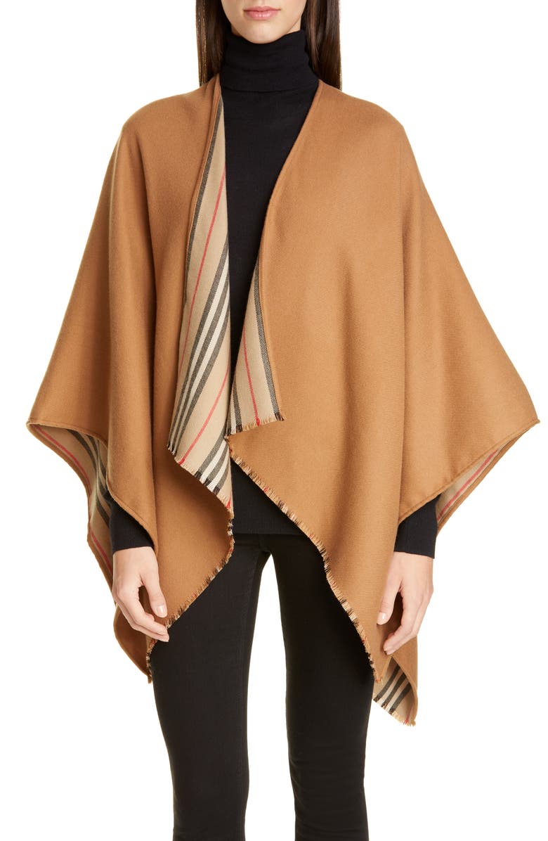 Burberry Icon Stripe Reversible Wool Cape, Main, color,