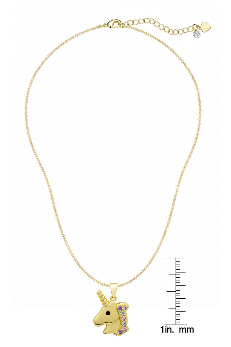 Kids' Pavé Cubic Zirconia Unicorn Pendant Necklace, Alternate, color, GOLD