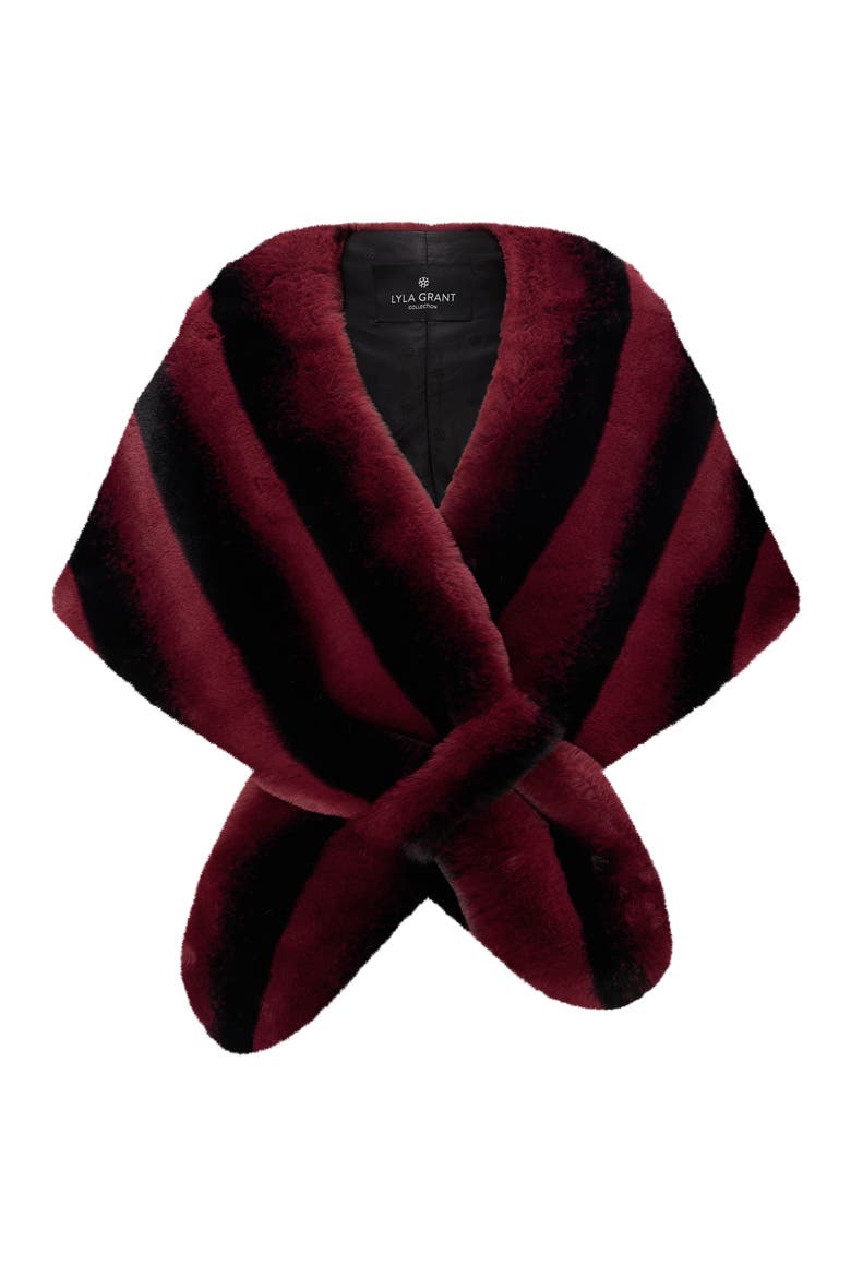 Fur-Free Chinchilla (Faux Fur) Stole with Pull-Through, Alternate, color, BURGUNDY CHINCH