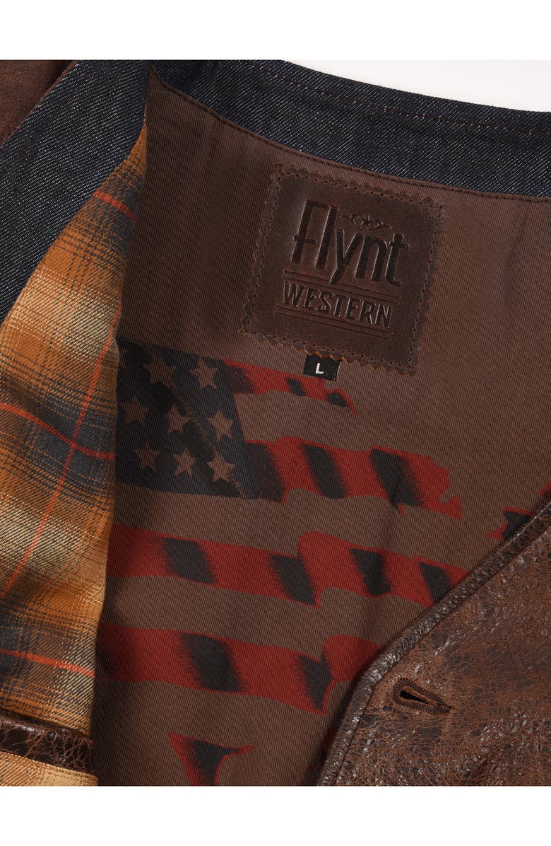 FLYNT Denim Back Leather Vest, Alternate, color, Vintage Brandy