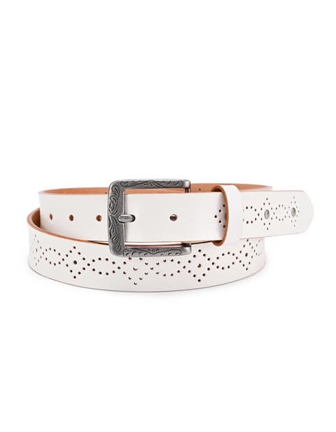 Daisy Genuine Leather Perforated Floral Detail Belt