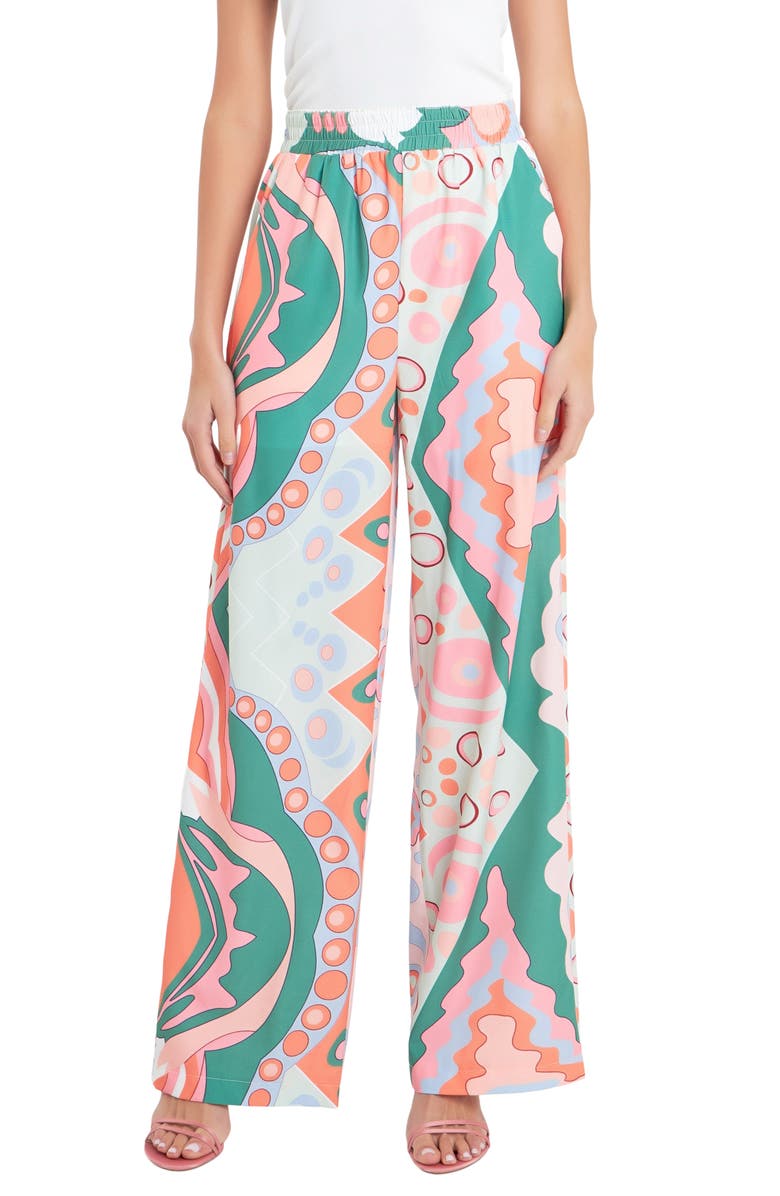 English Factory Abstract Print Wide Leg Pants, Main, color, 