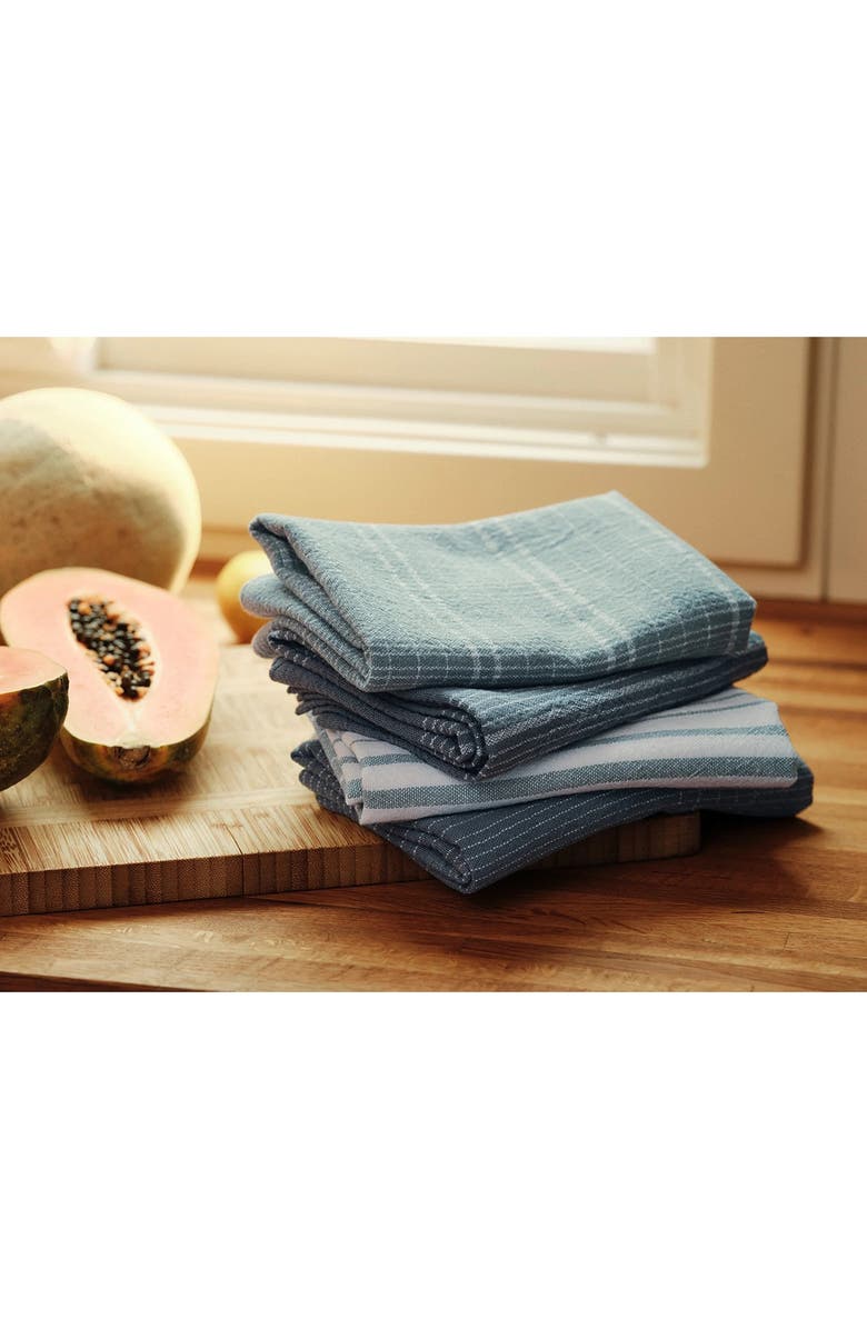 Coyuchi Fillmore Set of 4 Organic Cotton Kitchen Towels, Alternate, color, Lagoon
