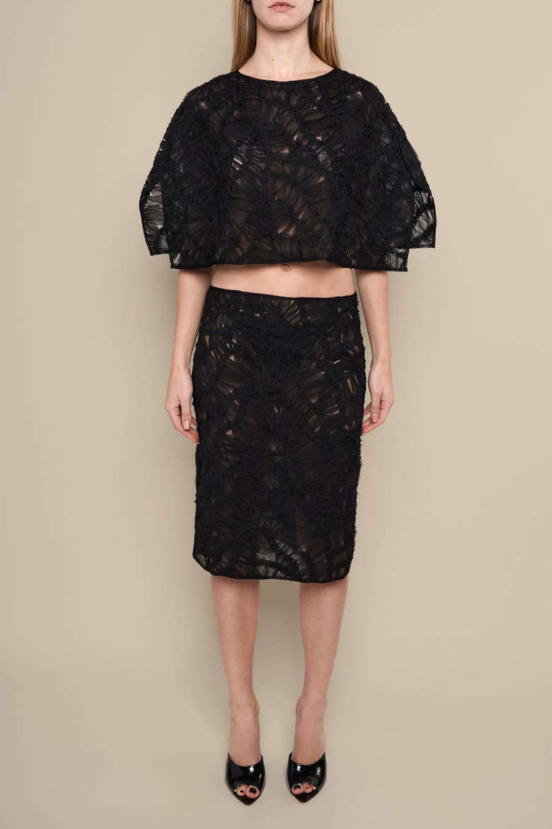 Fleur Sheer Abstract Lace Midi Pencil Skirt, Alternate, color, Black