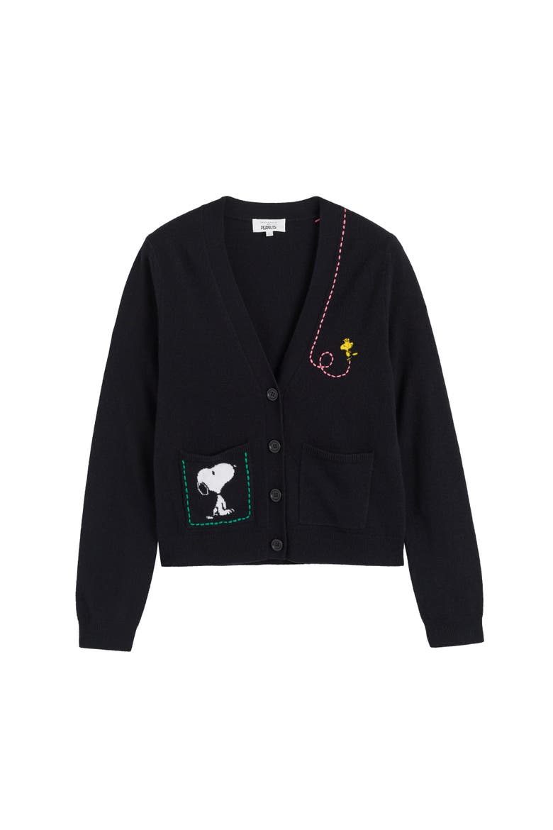 Wool-Cashmere Snoopy Pocket Cardigan, Alternate, color, Black