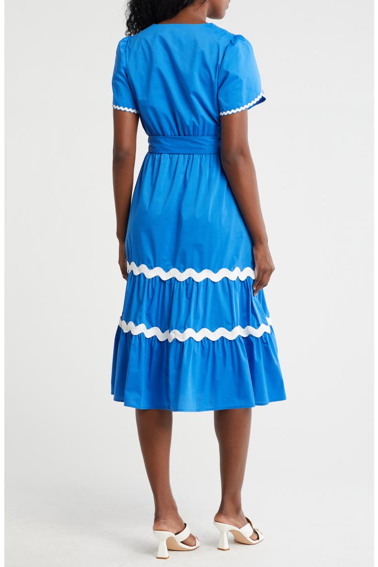 Wavy Lace Trim Tie Waist Midi Dress, Alternate, color, COBALT/ WHITE