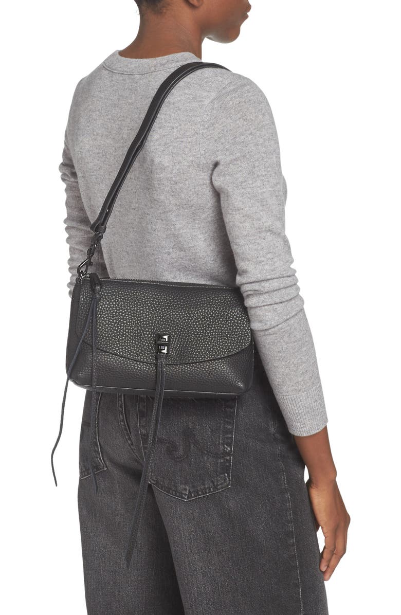 Rebecca Minkoff Darren Top Zip Leather Crossbody Bag, Alternate, color, Black