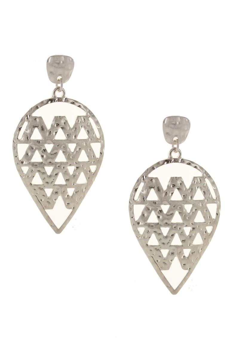 Jalynn Hammered Drop Earrings, Main, color, GREY