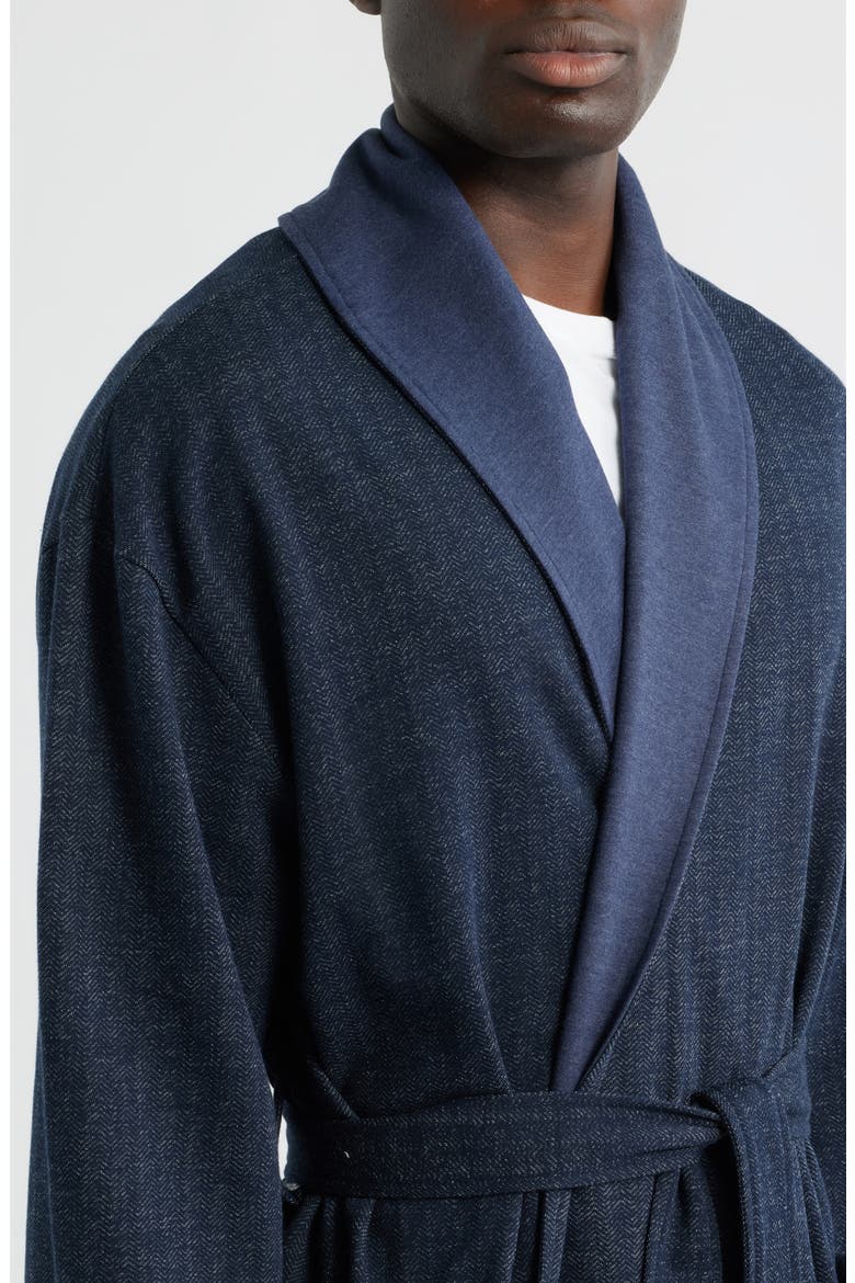 Shawl Collar Cotton Blend Herringbone Robe, Alternate, color, NAVY CHEVRON