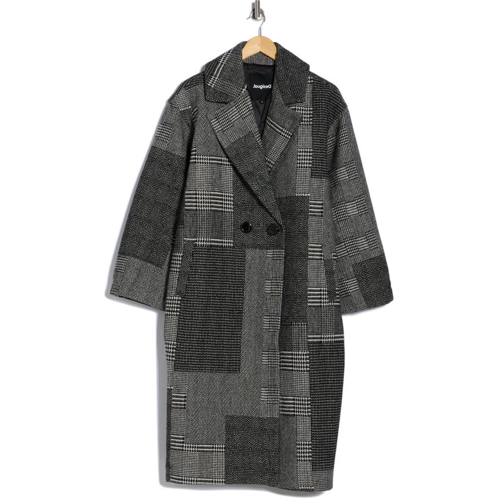 Desigual Patchwork Double Breasted Overcoat In Black