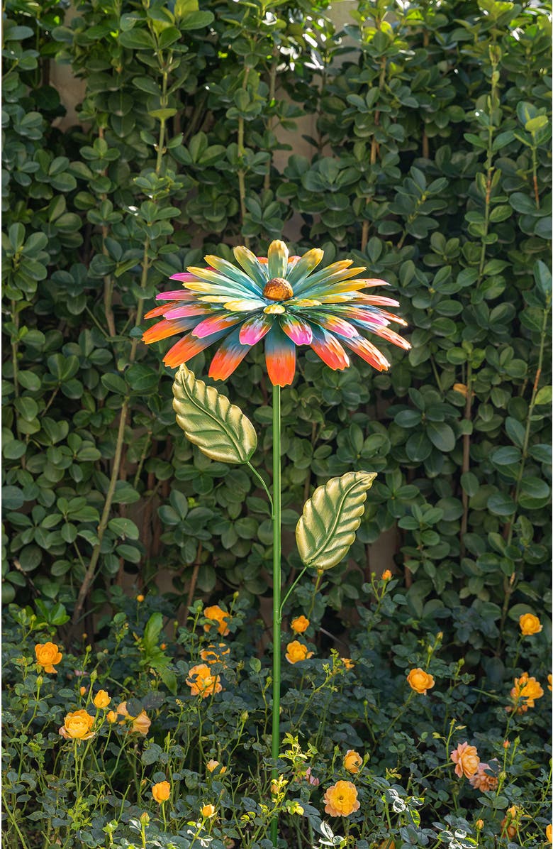 Glitzhome 41"H Garden Metal Flower Yardstake, Alternate, color, Green